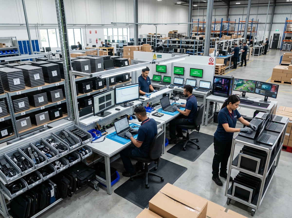 Wide variety of refurbished IT equipment in a modern IT facility